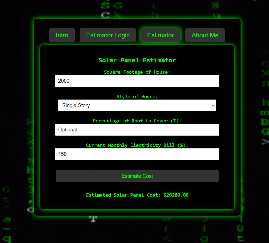 Solar Panel Cost Estimator